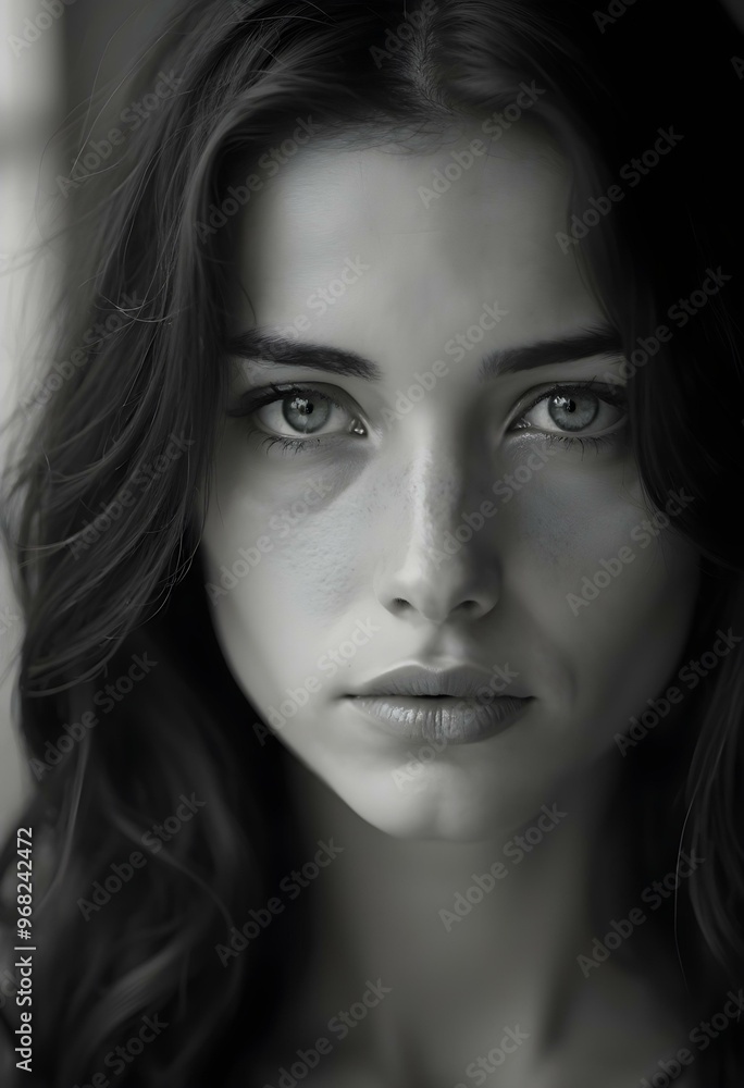 Beautiful portrait of a brunette in black and white.. Beautiful portrait of a brunette in black and white..