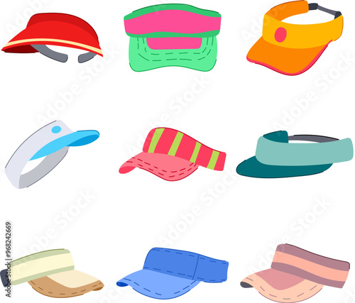 visor cap set cartoon. protection fashion, sports outdoor, golf tennis visor cap sign. isolated symbol vector illustration
