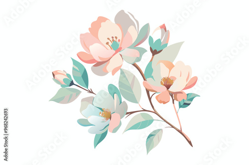 Watercolor orchid flower hand-drawn branch vector illustration