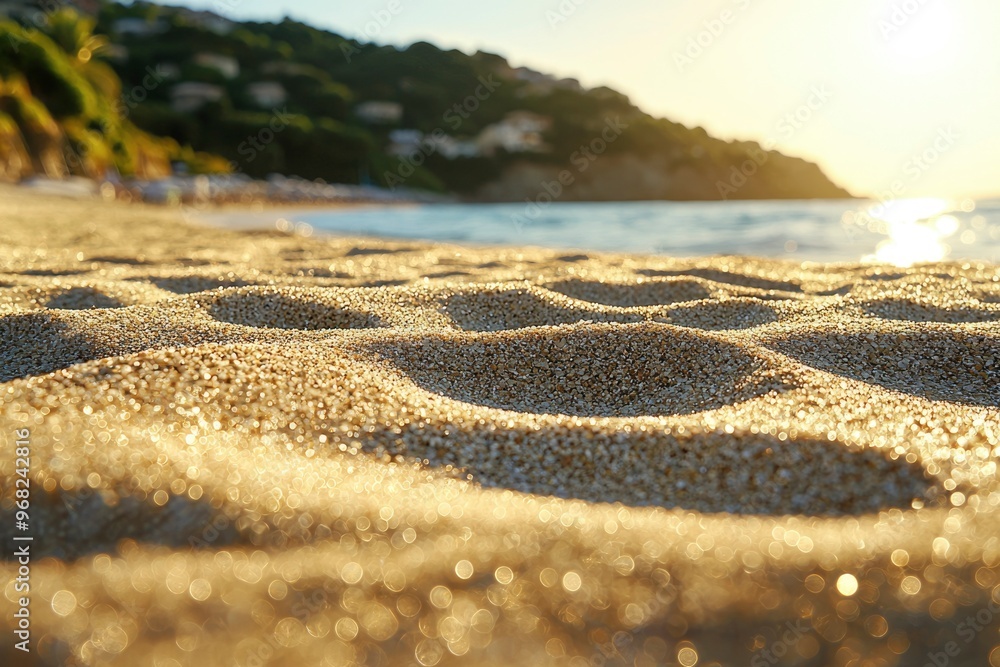 Close-Up View of Golden Sand with Sunlight Reflecting on a Beach Close-Up View of Golden Sand with Sunlight Reflecting on a Beach