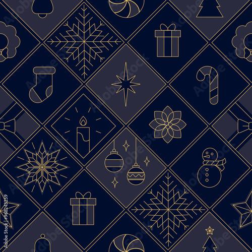 Obraz na plátně patron azul con elementos navideños, ideal para impresion en textura, con esfera
