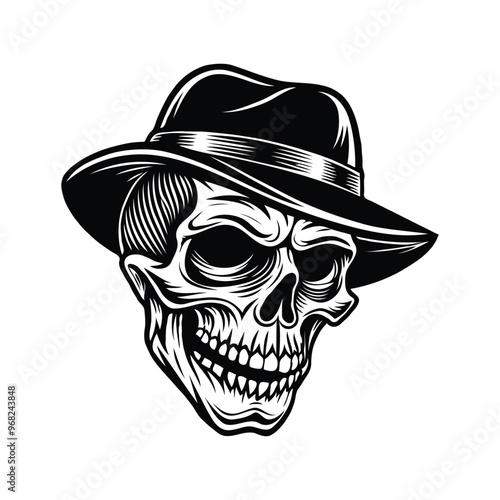 Skull with hat silhouette illustration art