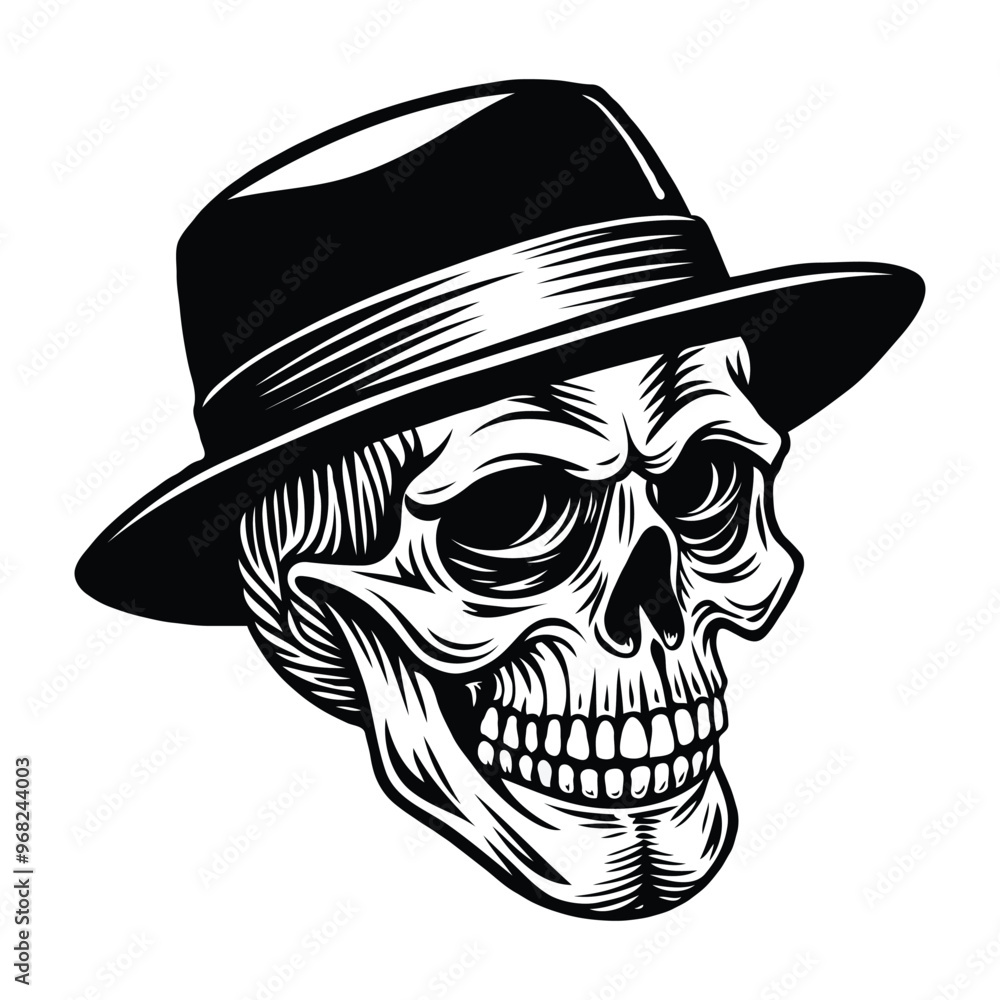 Skull with hat silhouette illustration art Skull with hat silhouette illustration art
