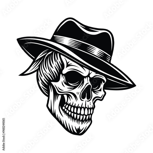 Skull with hat silhouette illustration art