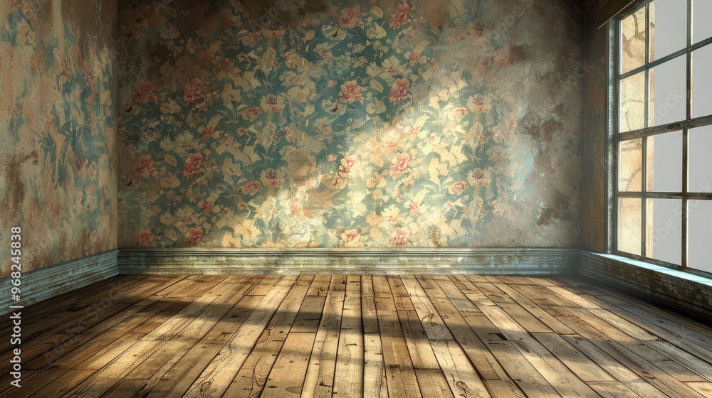Grunge Empty Room with Wallpaper and Parquet Grunge Empty Room with Wallpaper and Parquet