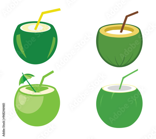 Flat vector clipart shows coconut with sip