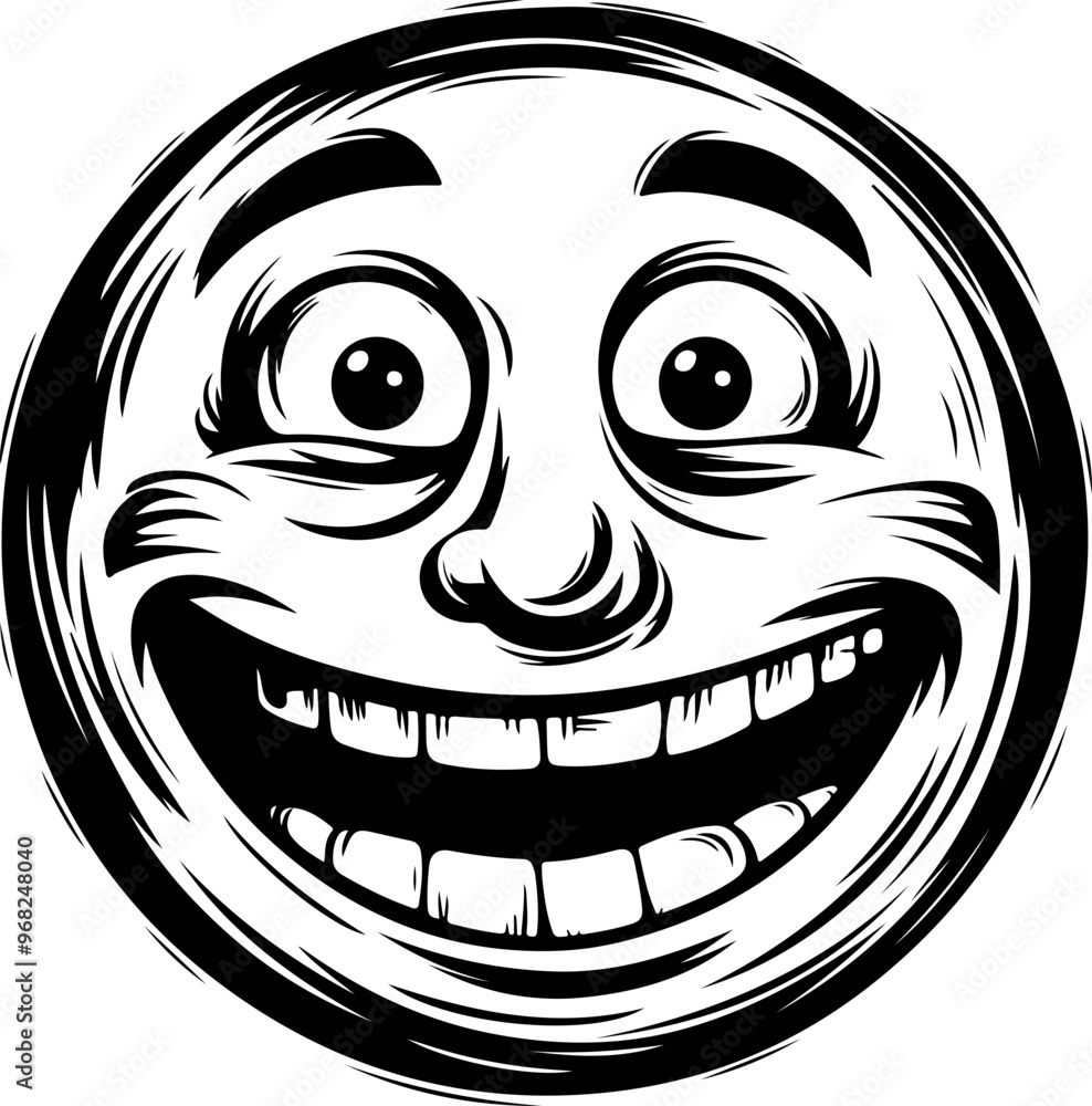 Smiling Cartoon Face Illustration in Black and White Smiling Cartoon Face Illustration in Black and White