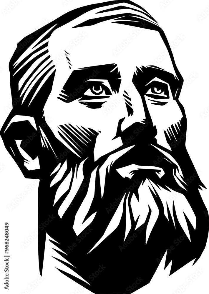 Illustration of a Bearded Man's Profile in Black and White Illustration of a Bearded Man's Profile in Black and White