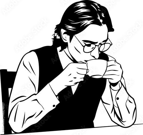 Stylized Illustration of a Man Drinking Coffee