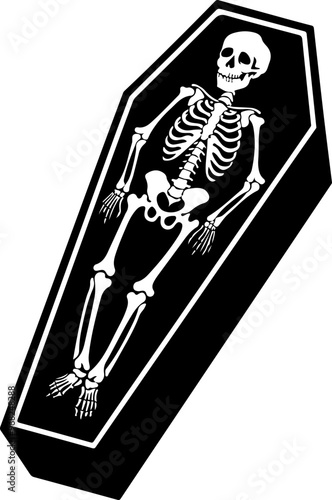 Skeleton in a Coffin Graphic Illustration