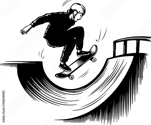 Skateboarder Jumping in an Urban Environment