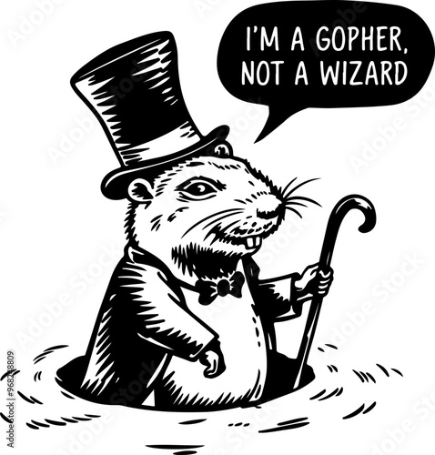 Whimsical Gopher in Top Hat and Bowtie