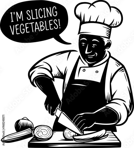 Chef Slicing Fresh Vegetables in a Kitchen Scene