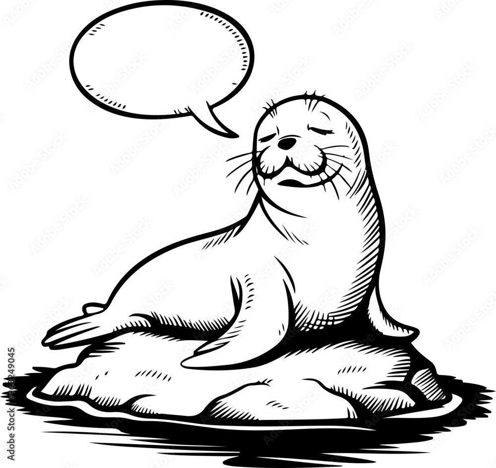 Cartoon Seal on Rock with Speech Bubble Cartoon Seal on Rock with Speech Bubble