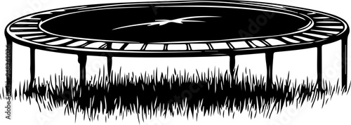 Trampoline on Grass - Minimalist Black and White Design