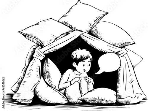 Child in a Blanket Fort with Thought Bubble