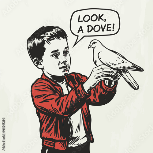Child Holding Dove with Excitement