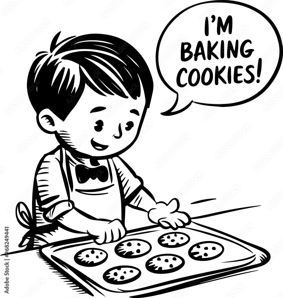 Playful Child Baking Cookies in Classic Vector Style Playful Child Baking Cookies in Classic Vector Style