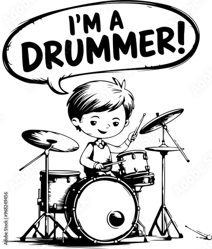 Vector Illustration of a Happy Drummer Kid