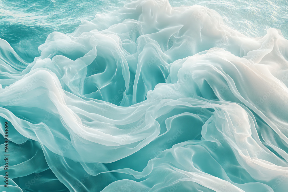 Obraz premium A surreal ocean where delicate silk waves gently dance under the soft glow of the setting sun