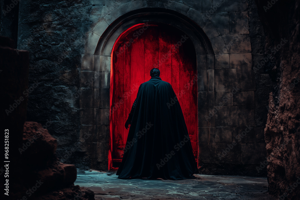Dracula conjures powerful magical defenses in his eerie castle chamber at twilight Dracula conjures powerful magical defenses in his eerie castle chamber at twilight