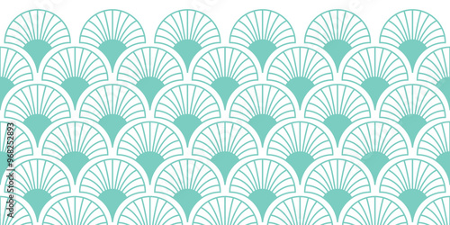 Teal Art Deco Scale Border Seamless Vector Repeat Pattern