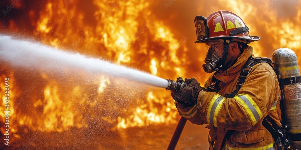 Firefighter putting out a fire Firefighter putting out a fire