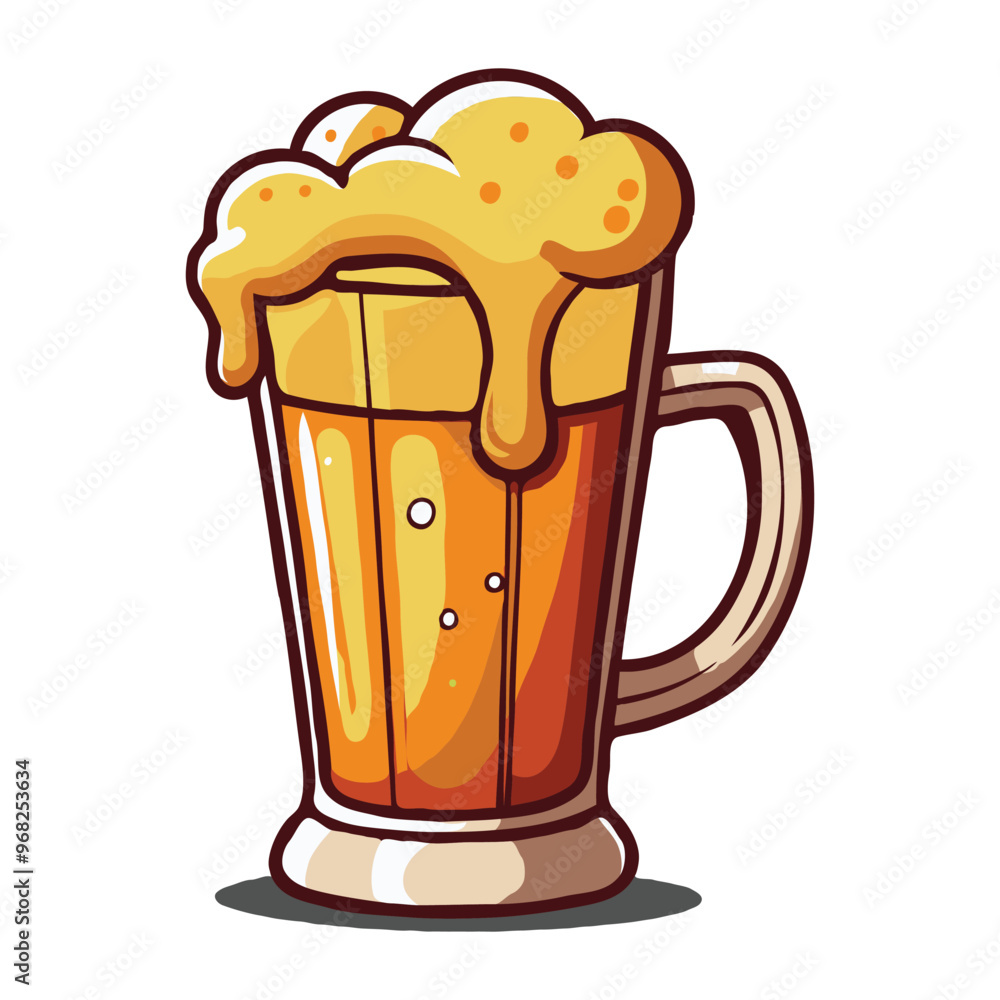 Hand drawn 2D clipart of a beer mug filled with beer Hand drawn 2D clipart of a beer mug filled with beer