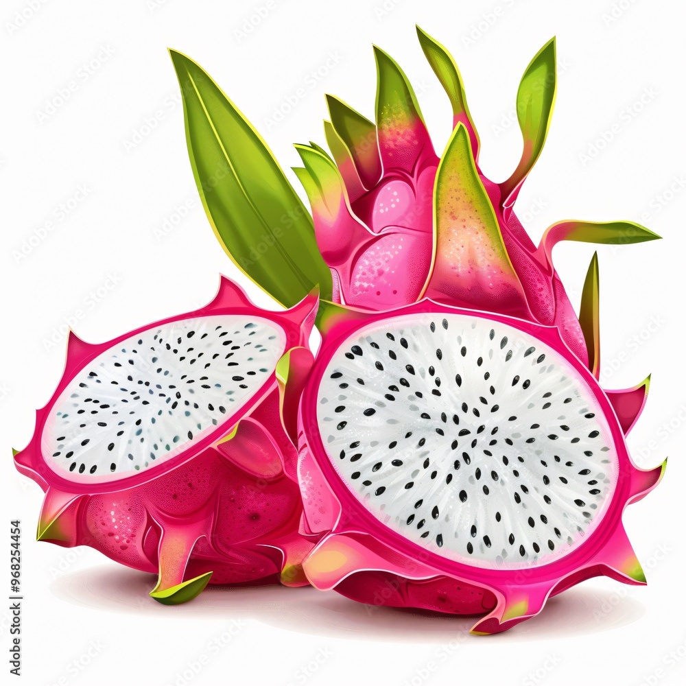 Freshly Sliced Dragon Fruit with Distinctive Vibrant Colors and Exotic Seeds Freshly Sliced Dragon Fruit with Distinctive Vibrant Colors and Exotic Seeds