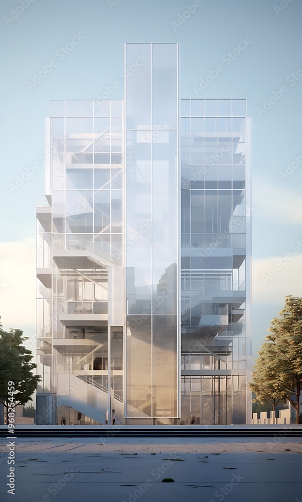 Modern glass and concrete building with a minimalist design. Modern glass and concrete building with a minimalist design.
