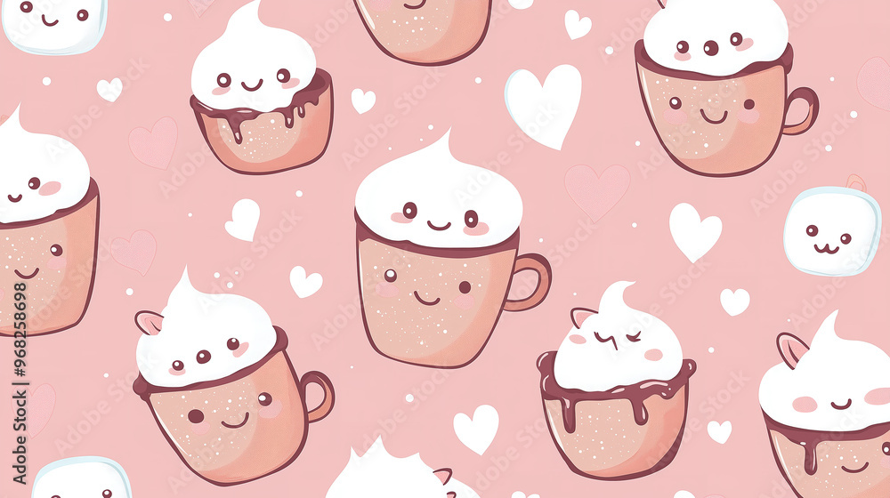 Warm hot chocolate featuring a cute kawaii character in a cozy cartoon vector illustration, perfect for delightful winter-themed designs and cheerful art projects. Warm hot chocolate featuring a cute kawaii character in a cozy cartoon vector illustration, perfect for delightful winter-themed designs and cheerful art projects.