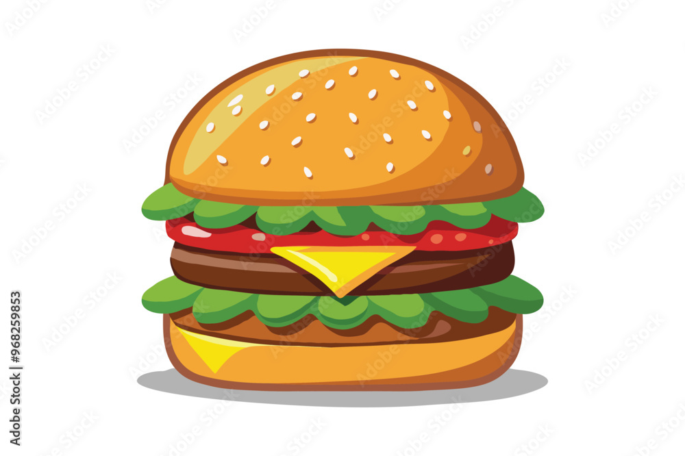 Hand drawn 2D vector illustration of a burger with vegetables and meat