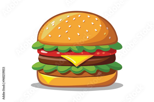 Hand drawn 2D vector illustration of a burger with vegetables and meat