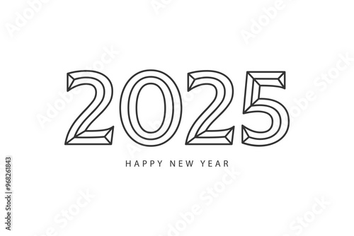Happy New Year 2025 typography template calendar cover. Vector design for poster, banner, greeting card and invitation.