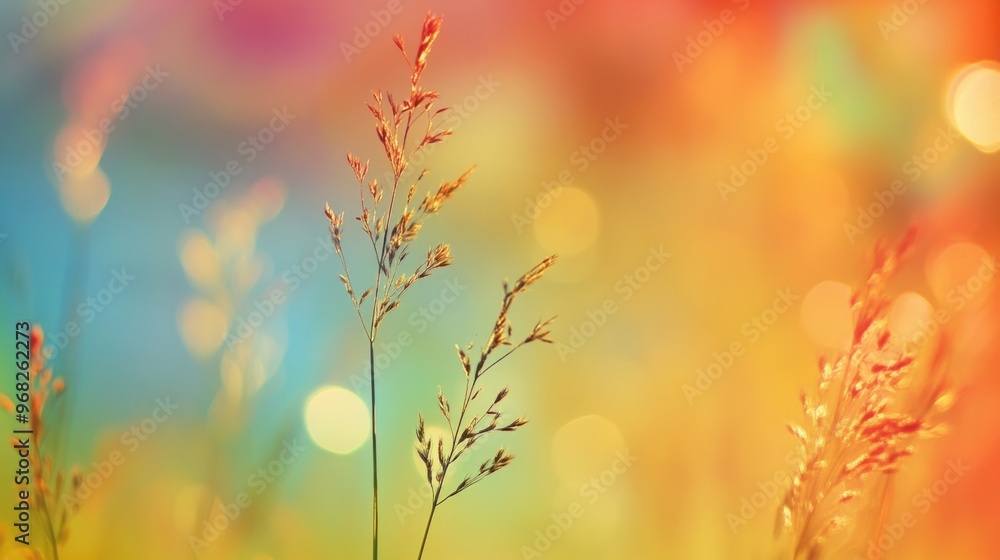 Close-up of blurred wild grass, with a colorful bokeh effect in the background. Close-up of blurred wild grass, with a colorful bokeh effect in the background.