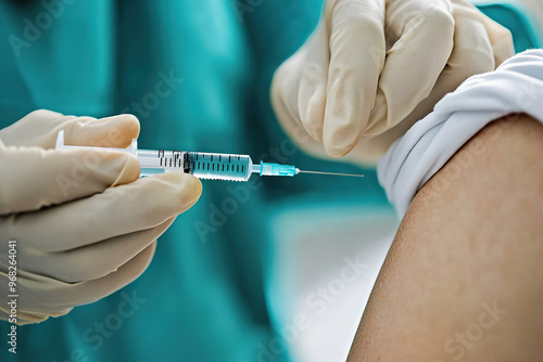 Healthcare worker preparing to inject vaccine into a patient arm, administering vaccination