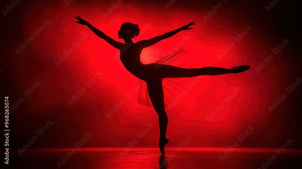 A graceful ballerina poses elegantly against a dramatic red backdrop, showcasing her artistic expression and flexibility. A graceful ballerina poses elegantly against a dramatic red backdrop, showcasing her artistic expression and flexibility.