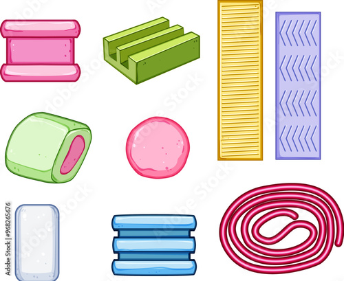 chewing gum set cartoon. sweet fresh, stick pack, chew soft chewing gum sign. isolated symbol vector illustration