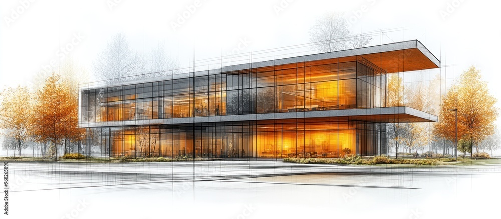 Architectural Sketch of Modern Office Building Architectural Sketch of Modern Office Building