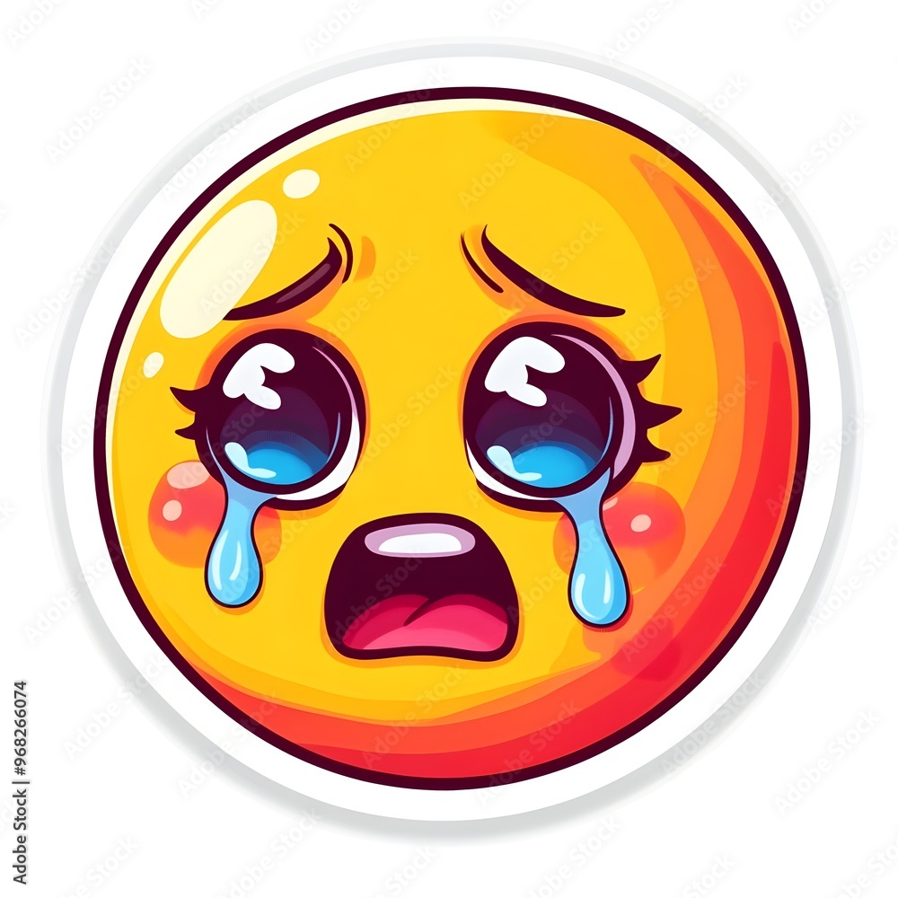 Tearful Emoji Face Expressing Sadness and Distress in Digital Tearful Emoji Face Expressing Sadness and Distress in Digital