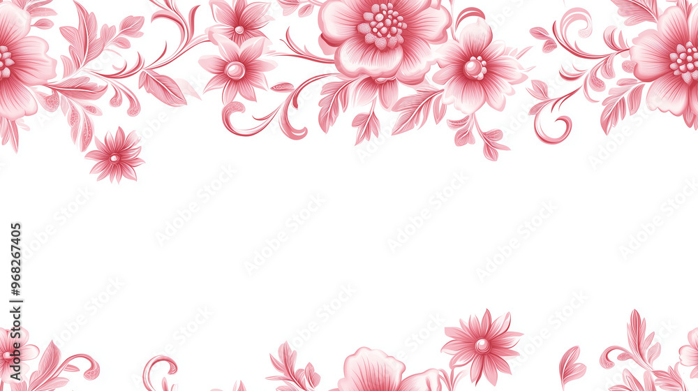 Ornate pink floral border design on a white background, intricate flowers and scrolling vines, traditional embroidery-inspired pattern, seamless pattern Ornate pink floral border design on a white background, intricate flowers and scrolling vines, traditional embroidery-inspired pattern, seamless pattern