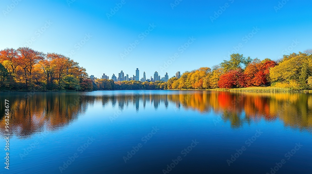 Autumnal Skyline Reflected in a Calm Lake Autumnal Skyline Reflected in a Calm Lake