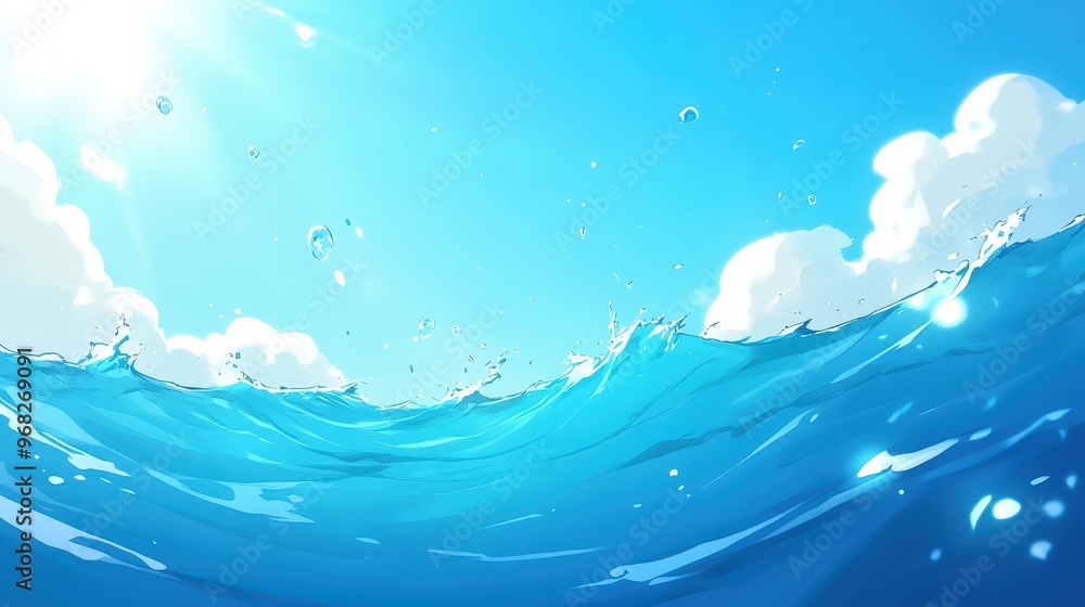 Serene Summer Day: Tranquil Blue Water Surface with Sunlight Reflections Serene Summer Day: Tranquil Blue Water Surface with Sunlight Reflections
