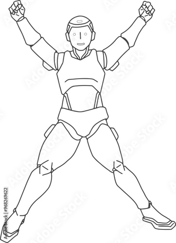 ジャンプするAIロボット（線画） 