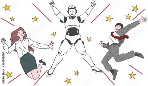 AIと協力して働くビジネスマンたち