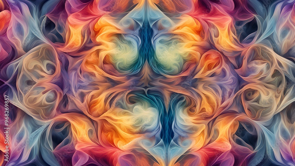 Abstract symmetrical pattern with flowing, colorful lines. Abstract symmetrical pattern with flowing, colorful lines.