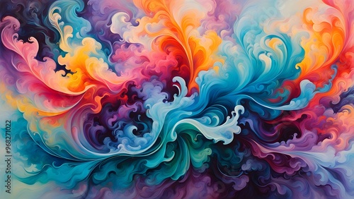 Abstract colorful swirling design with vibrant hues and dynamic movement.