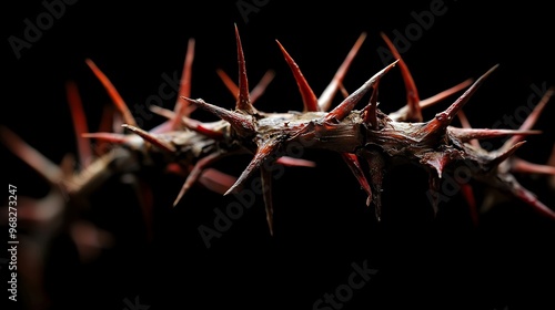 A solemn crown of thorns placed on a black background