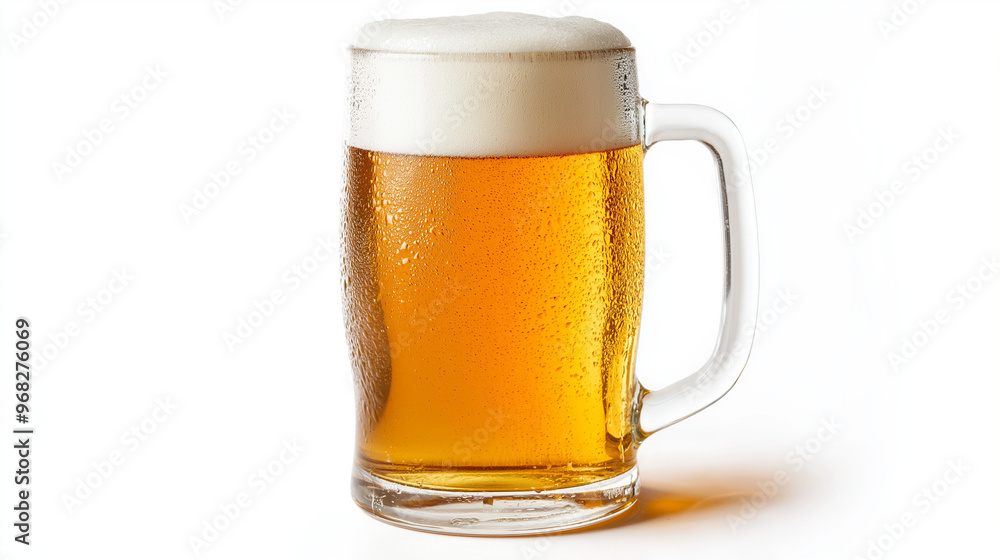 a beer stein filled with golden lager with a frothy white head against an isolated white background a beer stein filled with golden lager with a frothy white head against an isolated white background