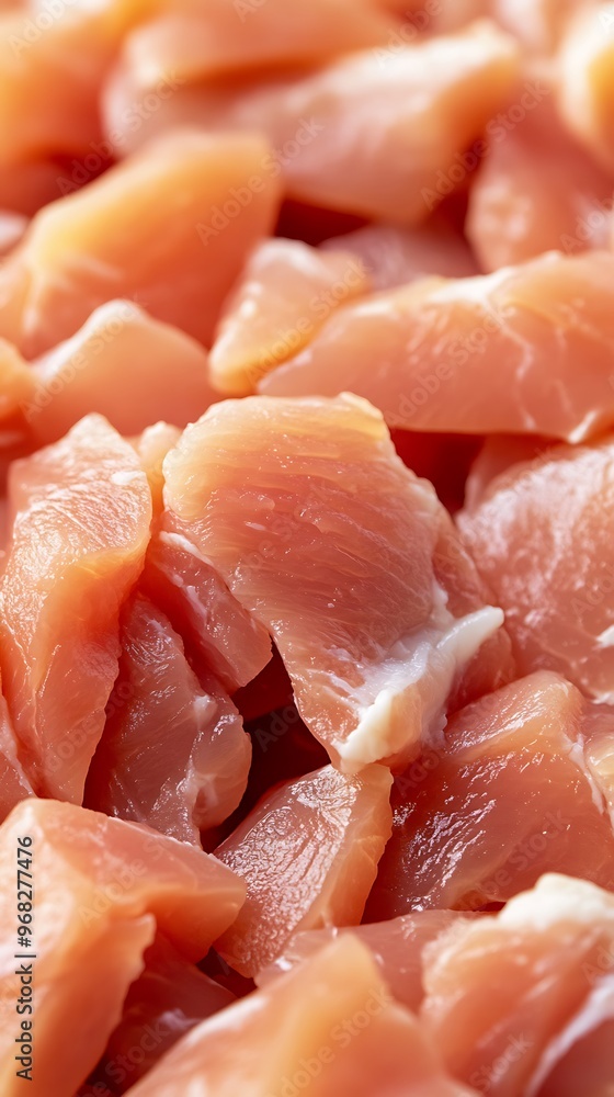 Close Up of Raw Chicken Cut into Cubes Close Up of Raw Chicken Cut into Cubes